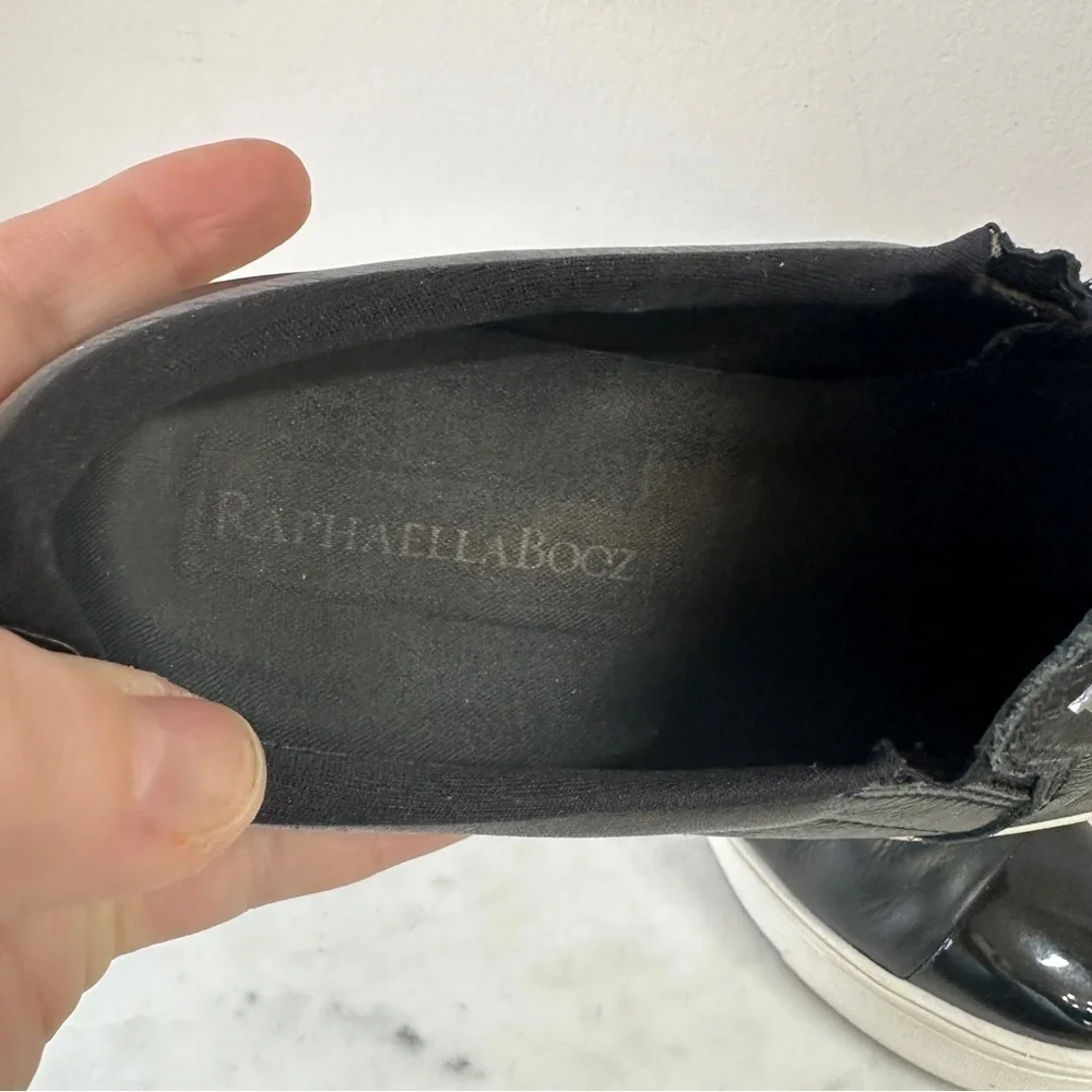 Anthropologie Raphaella Booz Black Soft Leather Platform Slip On Sneaker size 7
